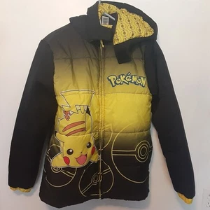 Pokemon Jacket Youth Boys 14-16 Pikachu Full Zip Winter Coat Puffer Hood 90s - Picture 1 of 10