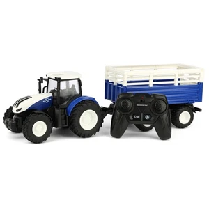 1/24 Big Country Toys Blue & White Remote Control Tractor with Trailer 504 - Picture 1 of 7