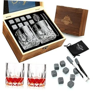 Whiskey Gifts for Men, Whiskey Glasses Set of 2, Whiskey Stones, Round Glasses - Picture 1 of 7