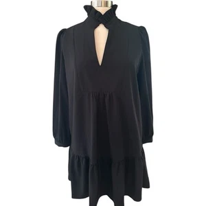 Tuckernuck Dress Womens Medium Black Crepe Tate Shirt Dress Ruffle - Picture 1 of 22
