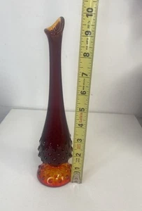 Vintage Fenton Amberina Red Gold Hobnail Swung Bud Vase Small 9.5” Slight Glow - Picture 1 of 12