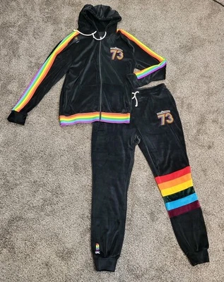 Conjunto de chándal Grassroots California Pink Floyd para hombre XL terciopelo negro arco iris Foto 1 de 4