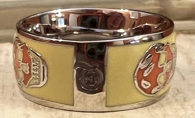 Alexander McQueen Skull Ring, YELLOW-ORANGE ENAMEL & Silver, Size 7, NEW WO TAGS - Image 1 of 4