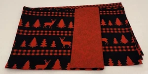Christmas Winter Deer Wild Life Tree Placemats Reversible Buffalo Plaid Set 4 - Picture 1 of 8