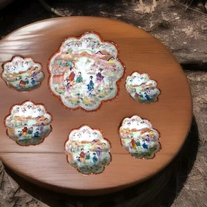 Japanese Porcelain Geisha Girl Hand Painted Scalloped Serving Bowl Set Vintage - Picture 1 of 11