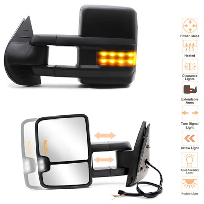 Par de espejos retrovisores de remolque para Chevy Suburban 2500 2007-2013 luz de señal térmica eléctrica Foto 1 de 4