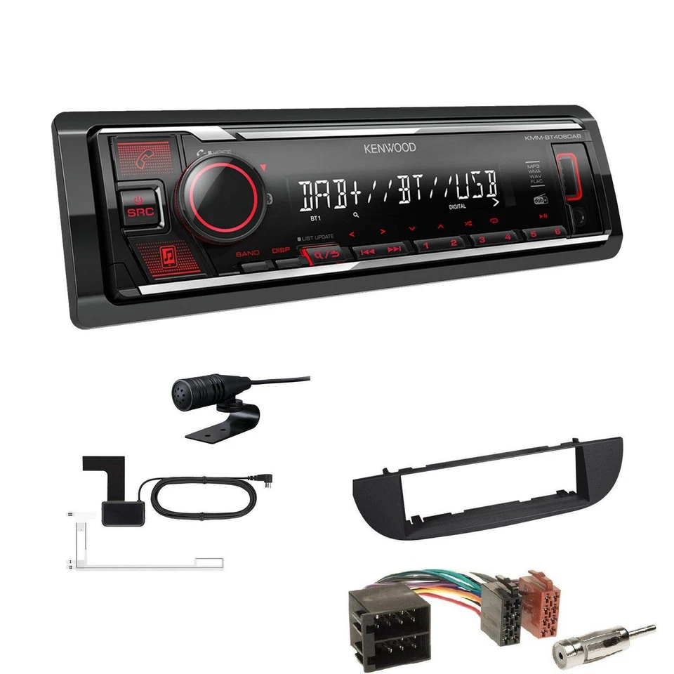 Kenwood DAB Media Receiver Autoradio Bluetooth für Fiat 500 500C Schwarz