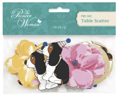 Mesa de pastel rosa The Pioneer Woman flores dispersas perros círculos 56 piezas nueva en paquete Foto 1 de 2