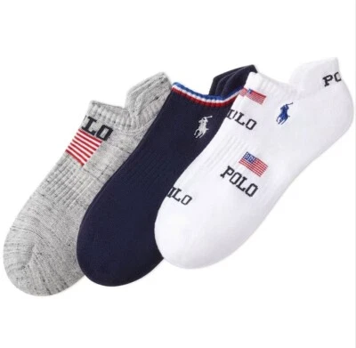 Nuevo Polo Ralph Lauren Hombre Patriótico No Show Calcetines Paquete de 3 Logo Bandera de EE. UU. NUEVOS CON ETIQUETAS Foto 1 de 3