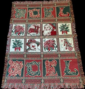 VTG Victorian Christmas Tapestry Throw Noel Santa Snowman EUC 48x72”High Quality - Picture 1 of 10