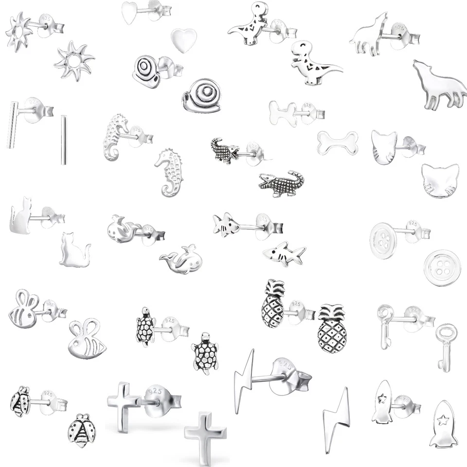 Girls Boys 925 Sterling SILVER Stud Earrings SINGLE or PAIR Unicorn Dog Cat Owl — 第 1/1 张图片