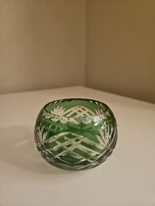Green Round Cut Clear Crystal Candle Tea Light Holder in the Style of Baccarat. - Picture 1 of 6