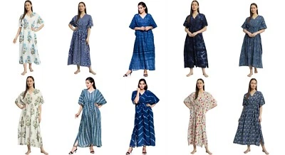WHOLESALE BULK LOT OF 10 PCS ASSORTED V-NECK KAFTAN,TUNIC BEACHWEAR LONG CAFTAN - Image 1 of 4