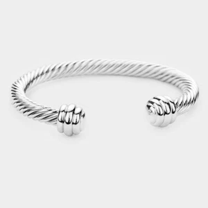 Silver Twisted Rope Cable Cuff Fashion Bracelet Bangle Casual Metal Jewelry - Picture 1 of 2