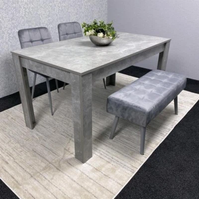 Grey Wood Dining Table Set with 2 Chairs & 2 Benches Padded Kitchen Set - Image 1 of 4