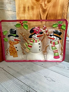 Snowman Glass Cookie Plate Serving Plate Table Centerpiece Painted Christmas - Picture 1 of 9
