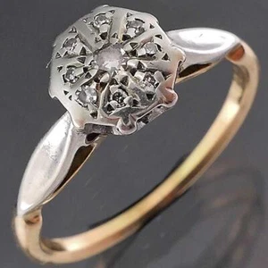 Vintage 1950's Solid 18k Yellow & White GOLD 9 DIAMOND CLUSTER RING Sz J 1/2 - Picture 1 of 6