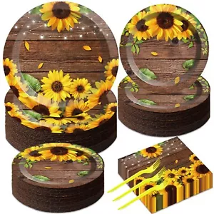 50 Guests Sunflower Bridal Birthday Party Supplies Set Summer Sunflower Plate... - Picture 1 of 7