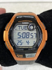 Casio Watch Men’s Step Tracker Quartz Sport with Resin Strap Black Orange - Picture 1 of 6