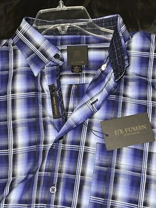 F/X FUSION MENS LONG SLEEVE BLUE PLAID SHIRT NWT SIZE XL - Picture 1 of 6