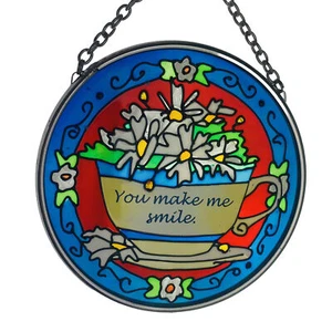 YOU MAKE ME SMILE Vitral Atrapasol Adorno 3.5" Floral Colgante Redondo - Imagen 1 de 4