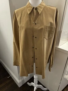DKNY City SUEDE Snap Closure Jacket/Shirt  SIZE 16 Camel Tan Button Down - Picture 1 of 10