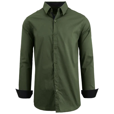 Mens Long Sleeve Dress Shirts Cotton Blend Slim Fit Color Work Casual Button NEW - Image 1 of 2