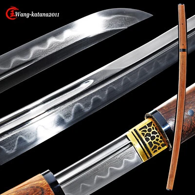 Espada afilada japonesa Unokubitsukuri arcilla templada plegada acero Katana Shirasaya Foto 1 de 4
