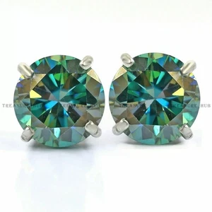 Aretes con tachuelas de diamantes azules de corte redondo certificados de 7,00 quilates en oro blanco de 14 k - Imagen 1 de 4