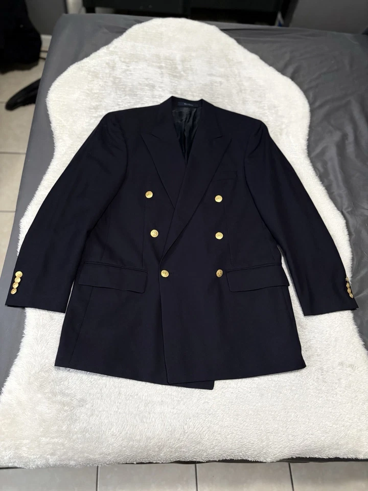 Blazer Polo University Club De Colección Doble Pecho Dorado Botón Azul Marino 40 T Lana Foto 1 de 4