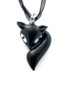 Collar colgante de zorro de cristal arte murano con cordón de seda de 17"-18,5" - Imagen 1 de 1