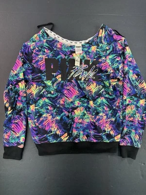 PINK Neon Jungle Print Retro Off Shoulder Top Womens Small Victoria Secret NEW - Image 1 of 4