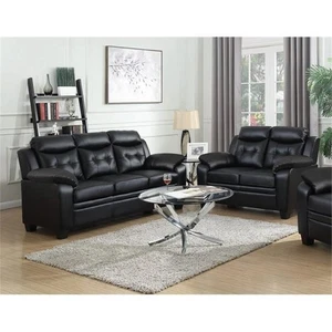 Coaster Finley 2-Piece Tufted Upholstered Faux Leather Sofa Set in Black - Picture 1 of 4