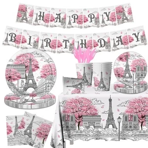 Paris Themed Party Decorations - 142PCS Eiffel Tableware Set Include Plates, ... - Picture 1 of 6