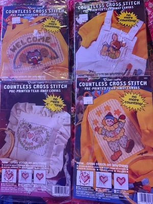 countless cross stitch pre-printed tear-away canvas times 4 - Image 1 of 2