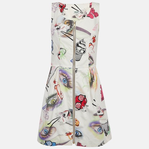 Mini abito Kenzo Stampato Bianco Cotone Cerniera Frontale M