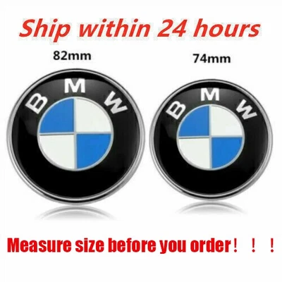 2PCS Front Hood + Rear Trunk (82mm + 74mm) FOR BMW Badge Emblem 51148132375 - Image 1 of 4
