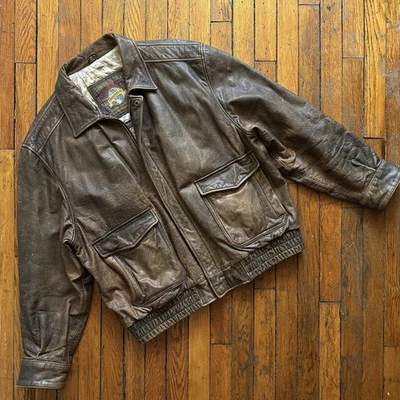 Vtg Wilsons Adventure Bound Lined Leather Jacket Men XL Bomber Aviator Flyer - Image 1 of 4