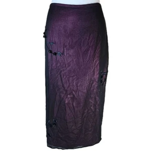 Mix It Vintage 90s Black Floral Overlay Midi Skirt Women's 16 Tall Silk Goth Y2K - Picture 1 of 7