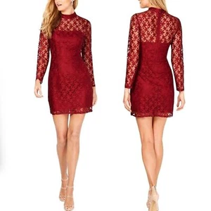 Vestido Betsey Johnson Estrella Roja Encaje Vaina Ilusión Manga Larga Transparente Granate 12 - Imagen 1 de 14