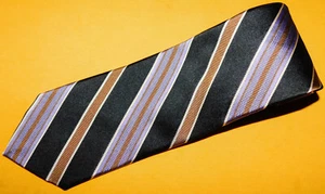 ROBERT TALBOTT BEST OF CLASS MADE IN U.S.A. BLACK/BEIGE/BLUE STRIPED TIE. - Picture 1 of 3