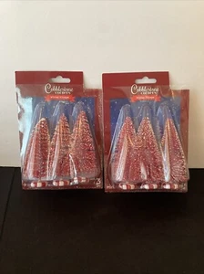 Cobblestone Corners RED Bottle Brush Peppermint Base 4” NEW 3 Pk Set Of 2 - Picture 1 of 10