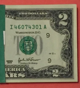 2003 (1) Two Dollar Bill,$2 Note (Minneapolis), consecutive ,Uncirculated - Picture 1 of 4