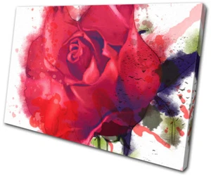 Red Roses Love Flowers Watercolour  Floral SINGLE CANVAS WALL ART Picture Print - Picture 1 of 1