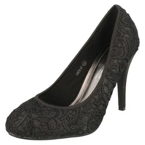 *Sale*L2979-Anne Michelle Lace Overlay Black Court Shoes