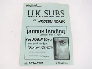 UK Subs Broken Bones Original 1988 Show Flyer Jannus Landing St. Pete Punk Rock - Imagen 1 de 5