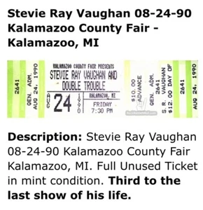 ORIGINAL STEVIE RAY VAUGHAN KALAMAZOO AUGUST 24 1990 FULL CONCERT TICKET STUB - Picture 1 of 2