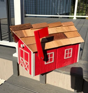 Barn Style Mailbox Bright Red/Light Gray Trim) - Amish Crafted, Lancaster Cnty - Picture 1 of 3