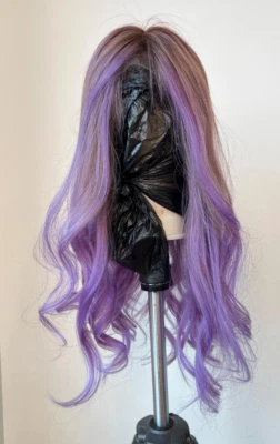 Peluca frontal 100 % cabello humano virgen | Sirena púrpura Balayage sin pegamento HD encaje Foto 1 de 3