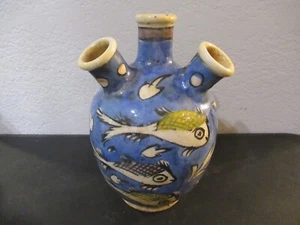 ANTIQUE PERSIAN MIDDLE EAST GLAZED POLYCHROME POTTERY TULIP VASE HAND PAINTED - Picture 1 of 9